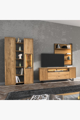 Wohnzimmermöbel Wohnwand Eiche Vilo 5-teilig natur